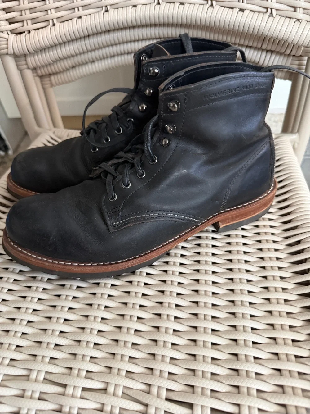 Wolverine 1000 Mile Black Leather Boots 9.5D